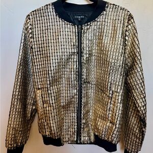 Gold Metallic Croc-Textured Bomber Jacket – Size M – Statement Piece